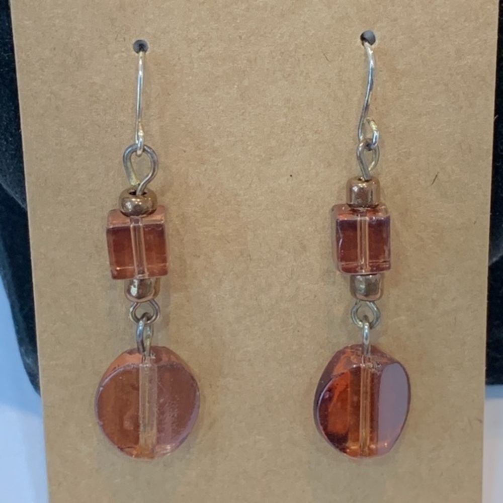 💐5/25 glass cube bead dangle drop elegant silver